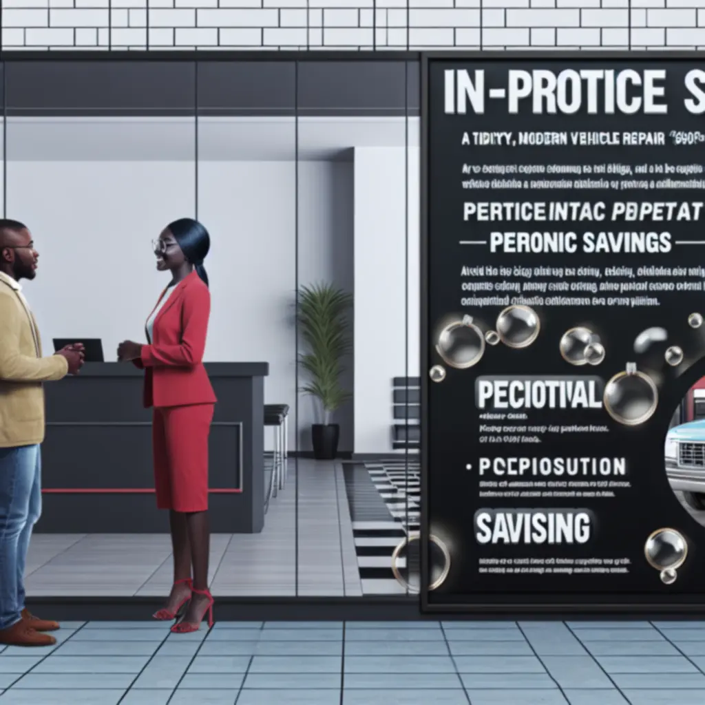 Promocyjna grafika przedstawiająca rabaty na usługi serwisowe samochodów