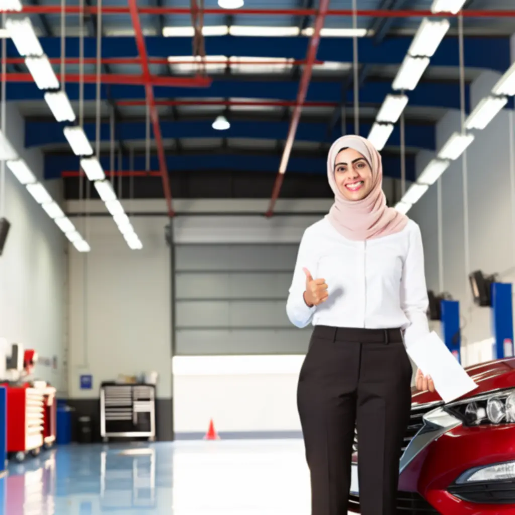 Samochód klienta zaparkowany w serwisie po wykonaniu usług konserwacyjnych