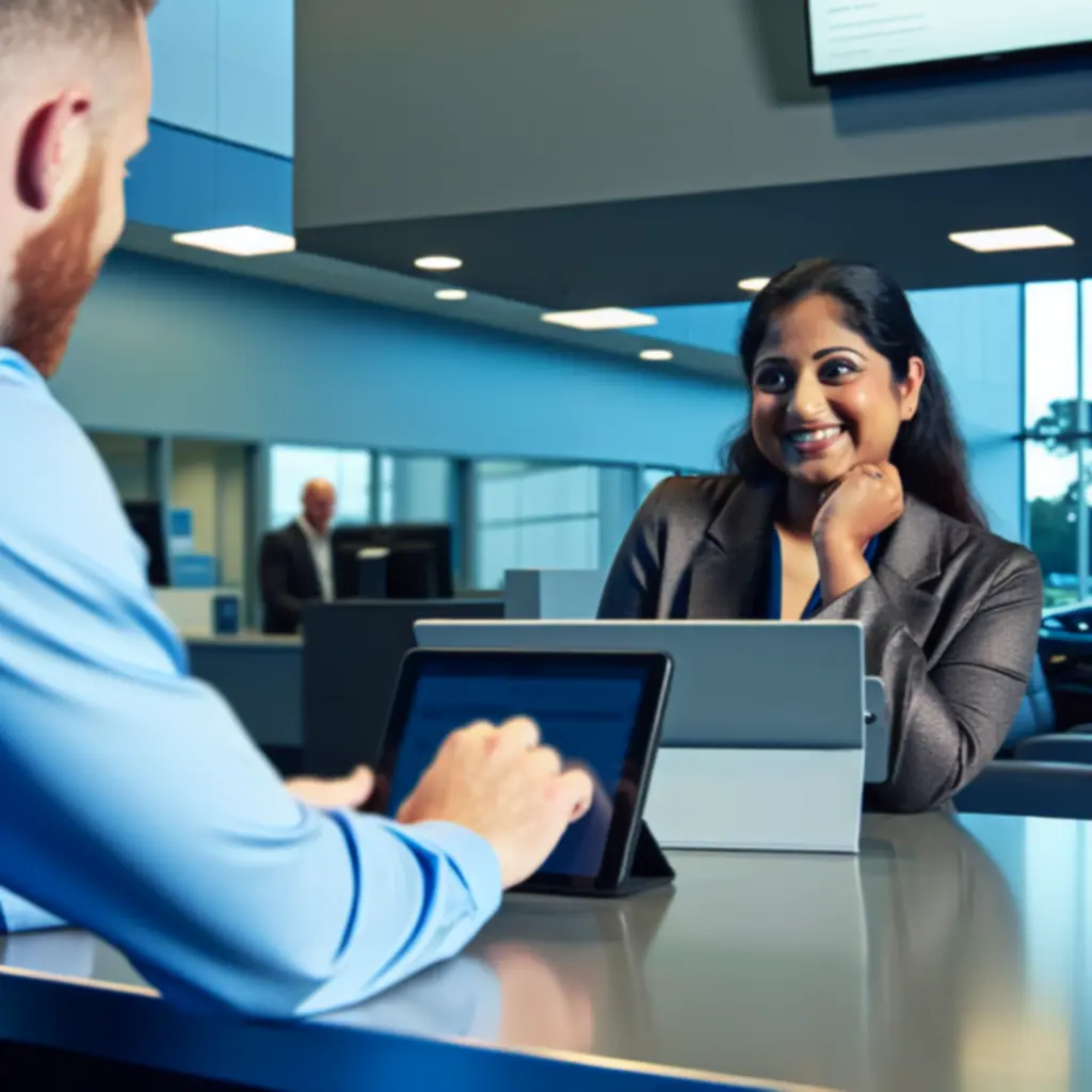 Biurko z laptopem prezentującym opinie klientów o serwisie samochodowym