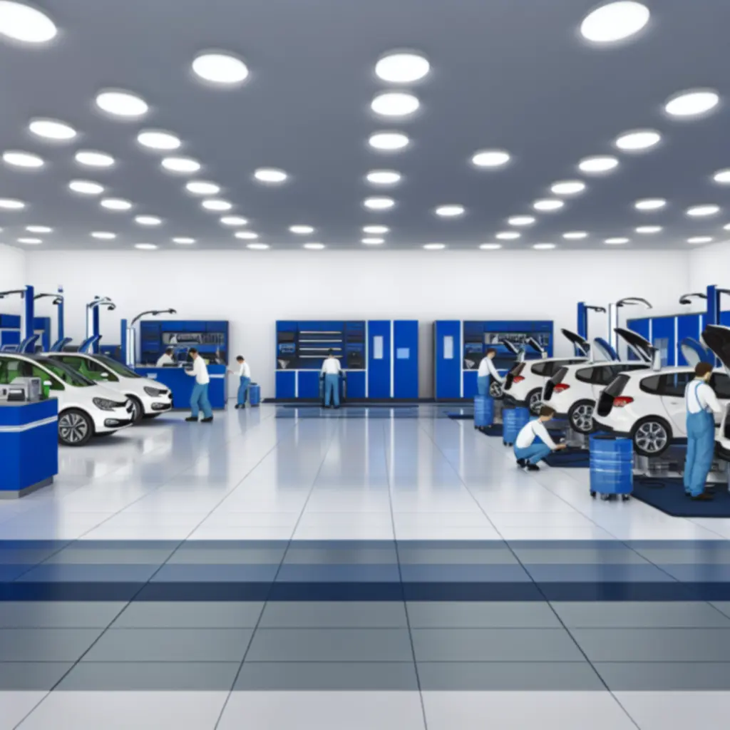 Nowoczesna hala serwisowa z podnośnikami i oświetleniem LED