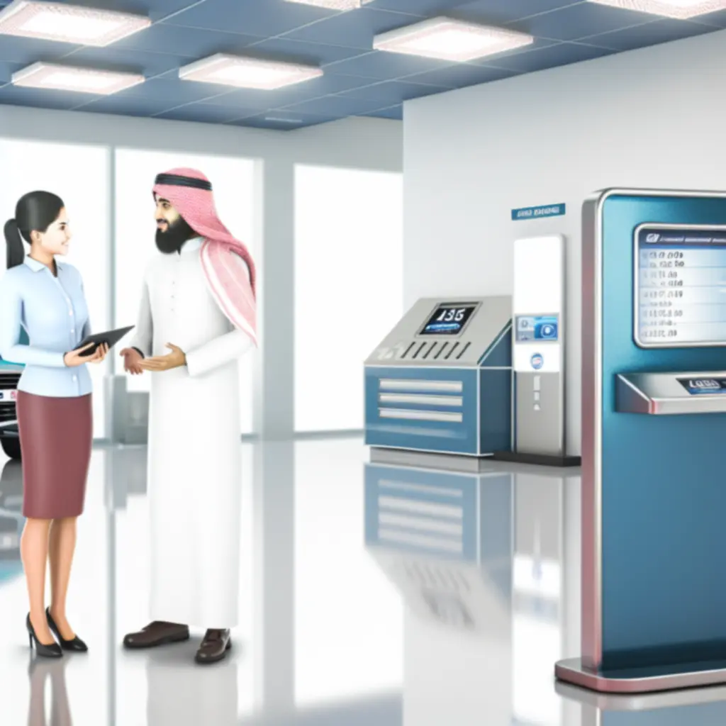 Nowoczesna strefa serwisowa z widocznym stanowiskiem wyceny usług